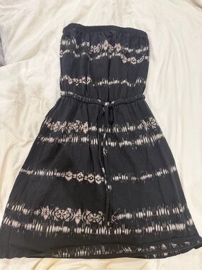 Y2K Mossimo Strapless Tie-Dye Black Sundress with Bleach Detail